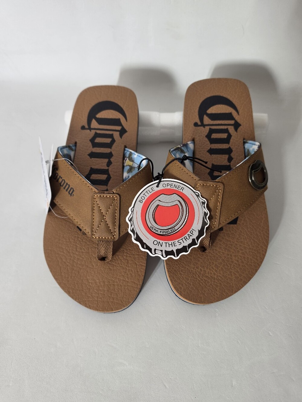 Corona MensBrown Flip Flop Sandals with  Bottle Opener Accent